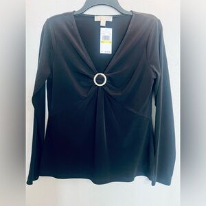 NWT Michael Kors Black Long Sleeve Blouse with Ring Detail